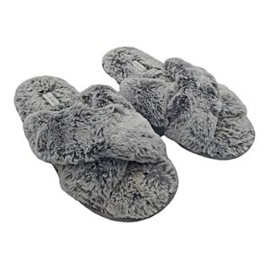 Kelly & Katie Womens Emma Faux Fur Plush open Toe Slippers,